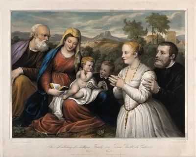 Saint Mary (the Blessed Virgin) with the Christ Child, Saint Joseph and a family as donors