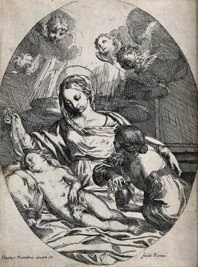 Saint Mary (the Blessed Virgin) with the Christ Child, Saint Mary Magdalen and angels