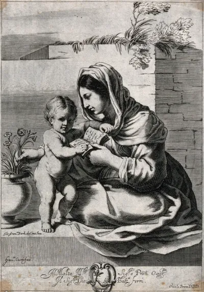 Saint Mary (the Blessed Virgin) with the Christ Child: she teaches him to read