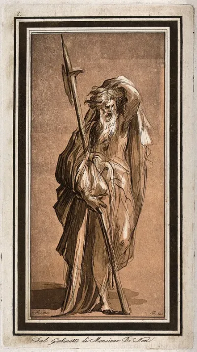 Saint Matthew. Colour aquatint by F. Rosaspina after G.F. Mazzola, il Parmigianino