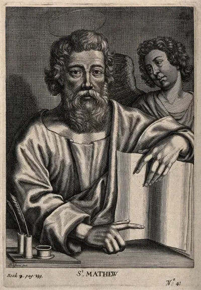 Saint Matthew. Line engraving by N. Yeates