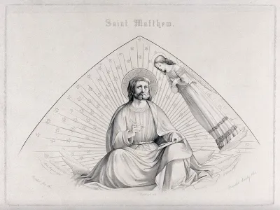 Saint Matthew writing his gospel, accompanied by an angel