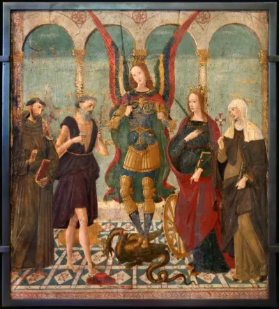 Saint Michel entre saint François, saint Jérôme, sainte Catherine et sainte Brigitte de Suède