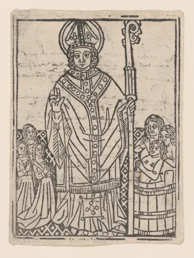 Saint Nicholas of Myra flanked by praying figures