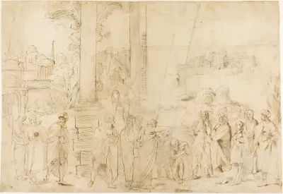 Saint Paul Baptizing Dionysus the Areopagite (recto); Sketches of Baby, Hands (verso)