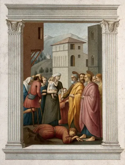 Saint Peter giving alms