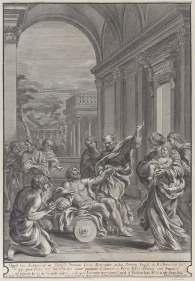 Saint Peter healing the sick, within a classical archway