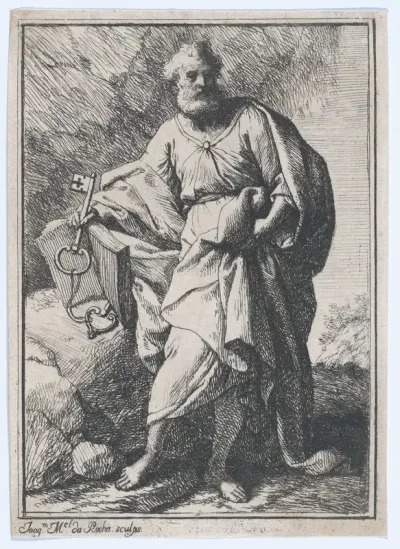 Saint Peter holding keys and an open book, facing left