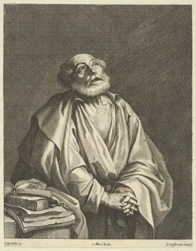 Saint Peter in prayer, looking upwards and to the right