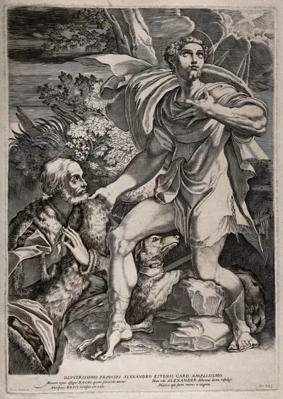 Saint Roch. Engraving by F. Brizio, ca. 1602, after G.F.M. Mazzola, il Parmigianino