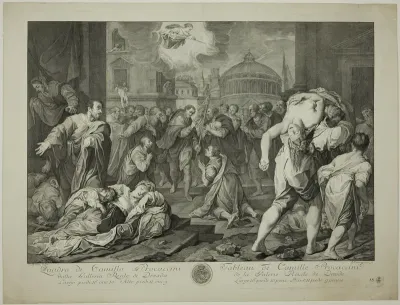 Saint Roch Healing Sufferers from the Plauge, from Recueil d'estampes d'après les plus célèbres tableaux de la Galerie Royale de Dresde