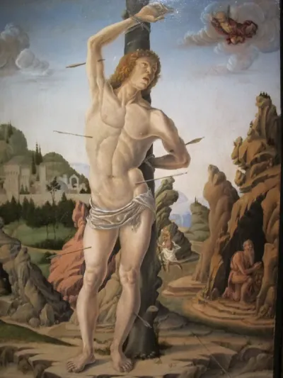 Saint Sebastian in a Rocky Landscape with Saints Jerome, Anthony Abbot and Christopher