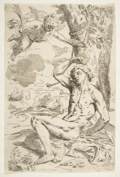 Saint Sebastian pierced with arrows and tied to a tree, copy after Cantarini