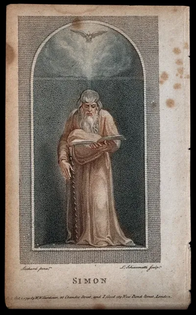 Saint Simon. Colour stipple engraving by L. Schiavonetti, 1791, after T. Stothard