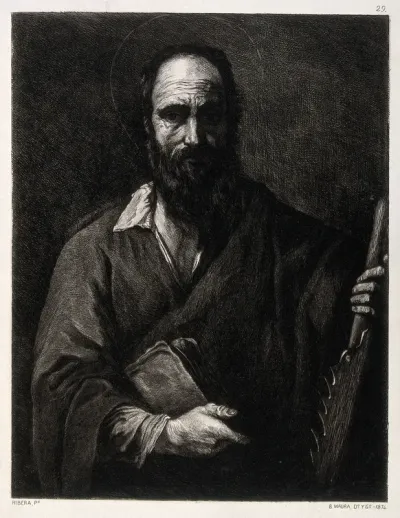 Saint Simon. Etching by B. Maura, 1874, after J. Ribera