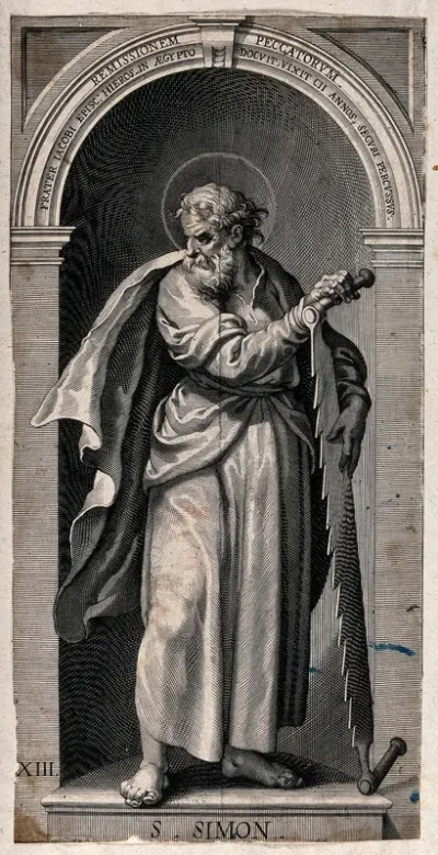 Saint Simon. Line engraving by L. Kilian, 1623, after J.M. Kager