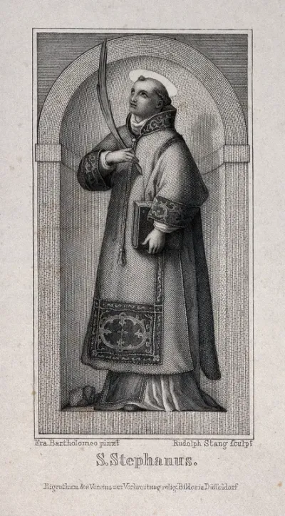Saint Stephen. Engraving by R. Stang after Fra Bartolomeo
