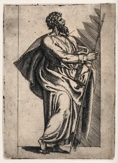 Saint Thomas. Etching after G.F.M. Mazzola, il Parmigianino