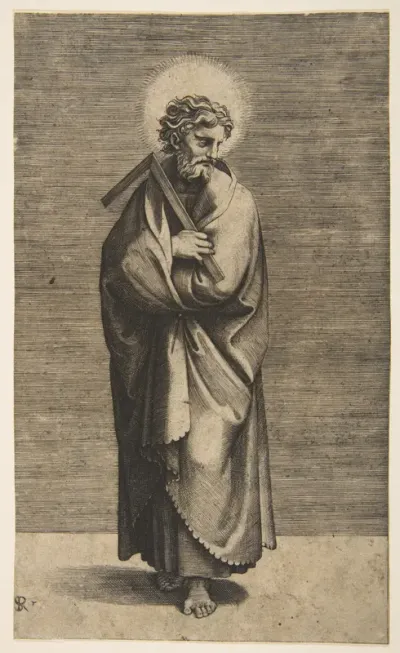 Saint Thomas holding a square rule, his head turned to the right