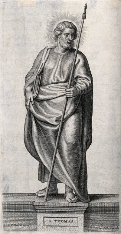 Saint Thomas. Line engraving after Sir P.P. Rubens