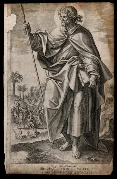 Saint Thomas. Line engraving by A. Collaert after M. de Vos