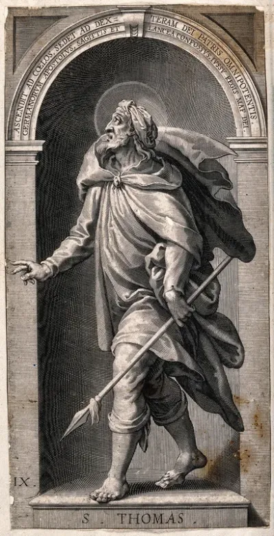Saint Thomas. Line engraving by L. Kilian, 1623, after J.M. Kager