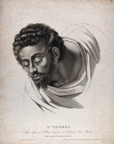 Saint Thomas. Stipple engraving by A. Noel, 1806, after Sebastiano del Piombo
