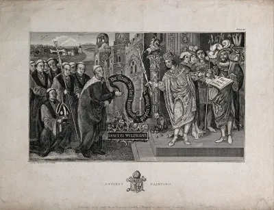 Saint Wilfred (Wilfrid, Wilfrith) the Younger (of York): he petitions King Cædwalla of Wessex to grant him land, at Selsey, which is granted