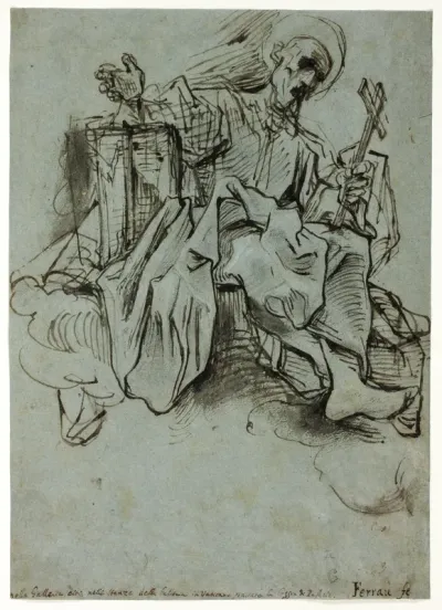 Saint with Book and Cross Seated on a Cloud