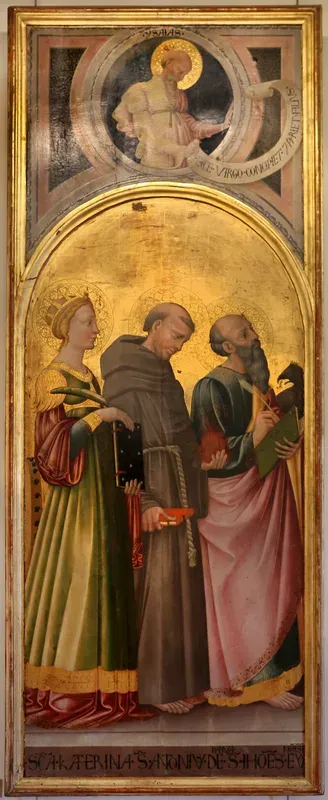 Sainte Catherine, saint Antoine de Padoue, saint Jean l'Évangéliste (au-dessus : Isaïe)