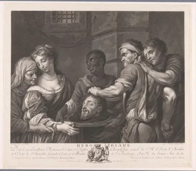 Salome en Herodias ontvangen het hoofd van Johannes de Doper uit handen van de beul