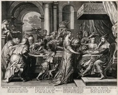 Salome shows the head of John the Baptist to her parents at the feast
