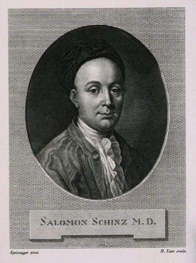 Salomon Schinz. Reproduction of line engraving by J. H. Lips after A. Speisegger