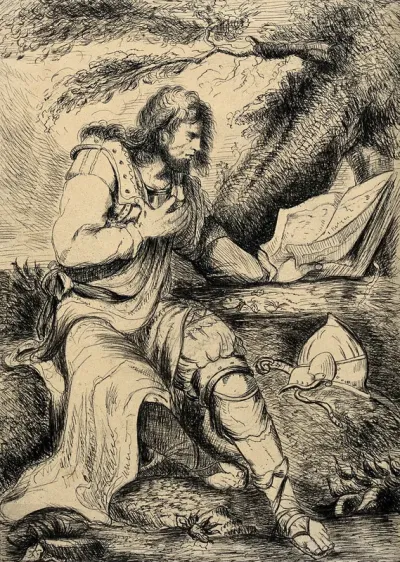 Salvator Rosa. Pen and ink drawing after J. H. Mortimer