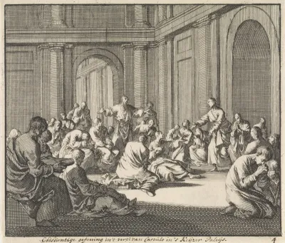 Samenkomst van Christenen in de kamer van de heilige Castulus in het keizerlijk paleis