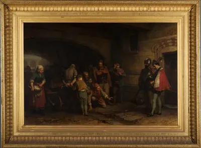Samenscholing van het volk voor de gevangenis van de Spaanse Inquisitie te Antwerpen