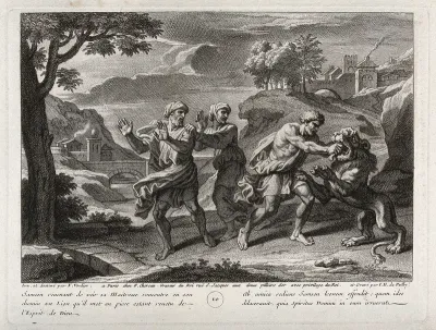 Samson kills the lion with his bare hands