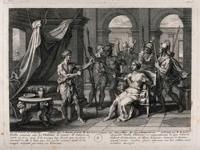 Samson releases himself from his bonds; Delilah and the Philistines are astonished