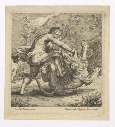 Samson vecht met een leeuw
