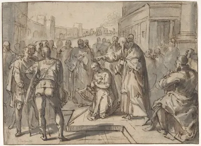 Samuel Annointing David (recto); Sketch of two figures (verso)