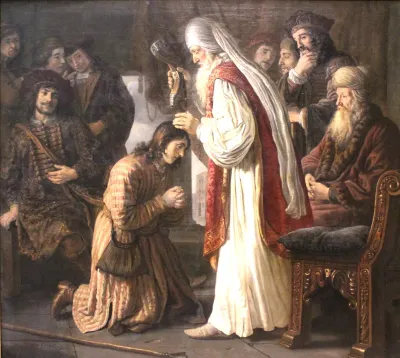 Samuel anointing David in the presence of his father Jesse and his brothers (1 Samuel 16:13)