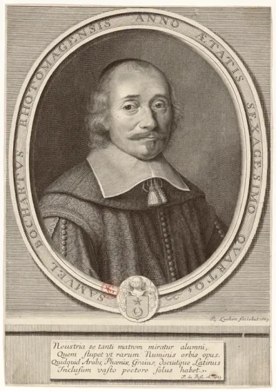 Samuel Bochartus Rhotomagensis anno aetatis sexagesimo quarto. R. Lochon faciebat 1663