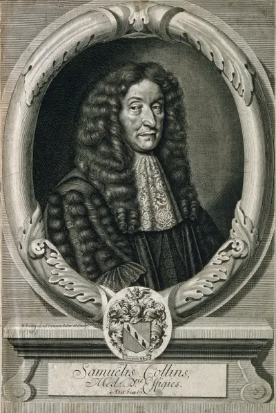 Samuel Collins. Line engraving by W. Faithorne, 1685, after himself