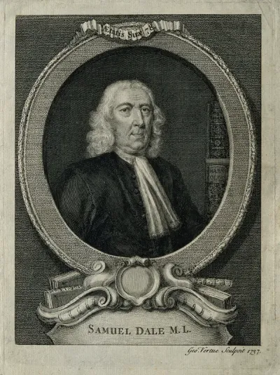 Samuel Dale. Line engraving by G. Vertue, 1737