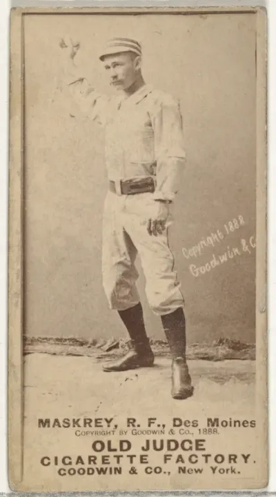 Samuel Leech Maskrey, Right Field, Des Moines Prohibitionists, from the Old Judge series (N172) for Old Judge Cigarettes