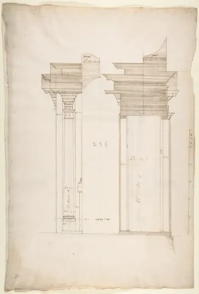 San Lorenzo, Library, portal, section (recto) San Lorenzo, Library, Ricetto, portal, elevation (verso)