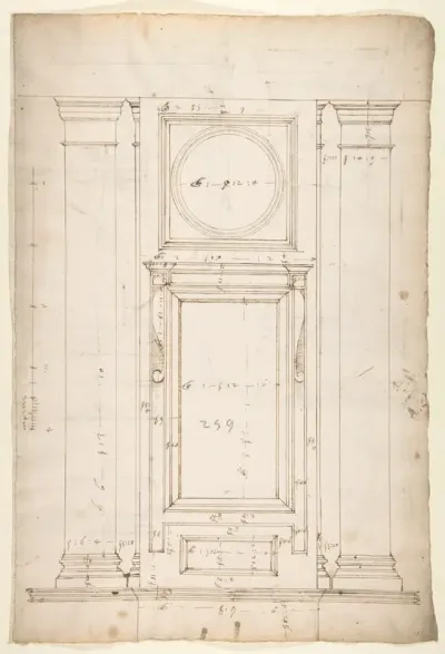 San Lorenzo, Library, Ricetto, window, elevation (recto) San Lorenzo, Library, Ricetto, column, elevation; details, elevation (verso)