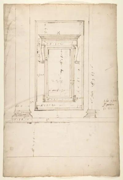 San Lorenzo, library, window, elevation (recto); San Lorenzo, library, window, cornice, section; cornice, section (verso)