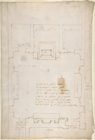 San Lorenzo, New Sacristy, plan (recto) San Lorenzo, New Sacristy, details, elevation and section (verso)