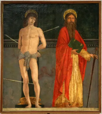 San Sebastiano e san Paolo apostolo, sant'Antonio abate e san Rocco, san Bernardino da Siena e un devoto, santa Chiara e due devote